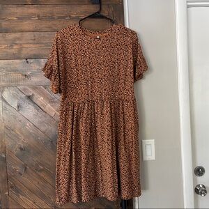 Rylee + Cru Orange Puff Sleeve Midi Dress